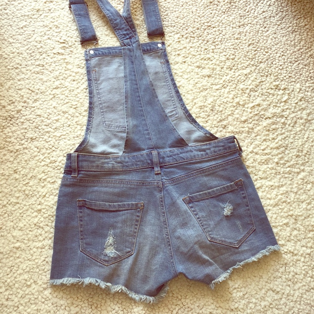 EUC Distressed denim shorts overalls shortalls - Picture 5 of 8